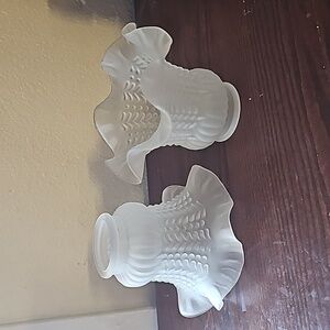Two Frosted Ruffled Glass Shades
